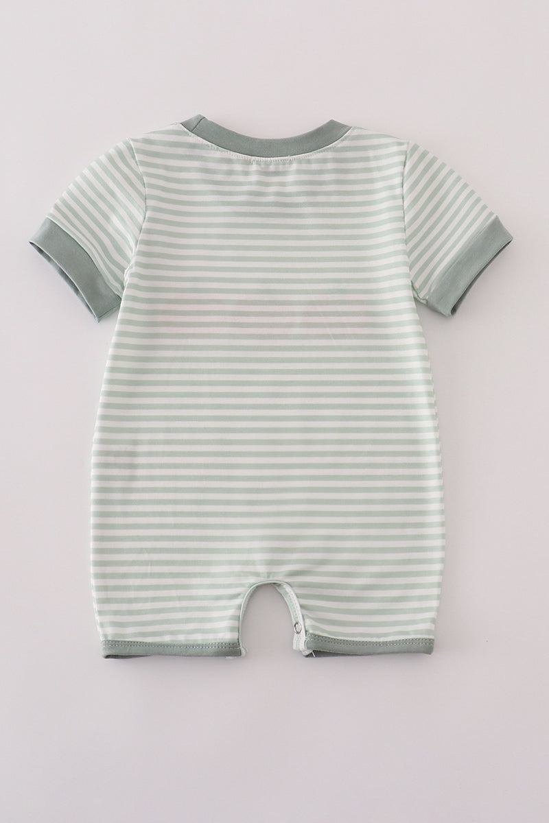 Sage stripe french knot romper