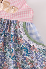 Blue floral pumpkin embroidery ruffle pants set