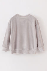 Grey velvet blessed embroidery mom&me sweatshirt