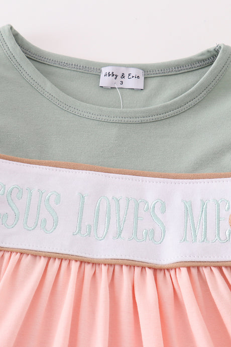 Pink jesus loves me embroidery dress