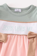 Pink jesus loves me embroidery girl bubble