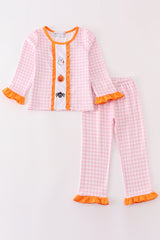 Pink halloween ghost pumpkin embroidery girl set