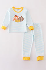 Blue stripe pumpkin applique boy set