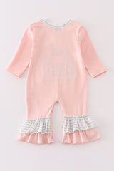 Pink noah's ark embroidery stripe girl romper