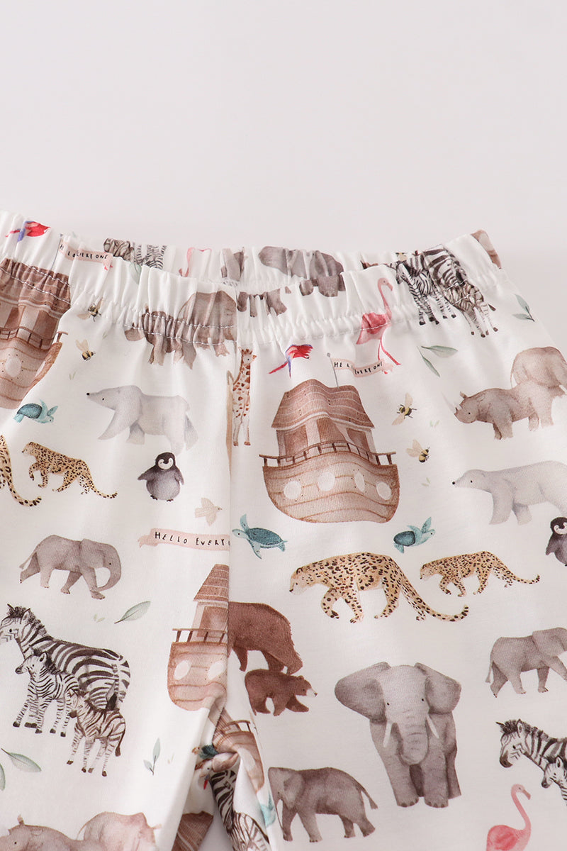 Noah's Ark animal print boy pajamas set