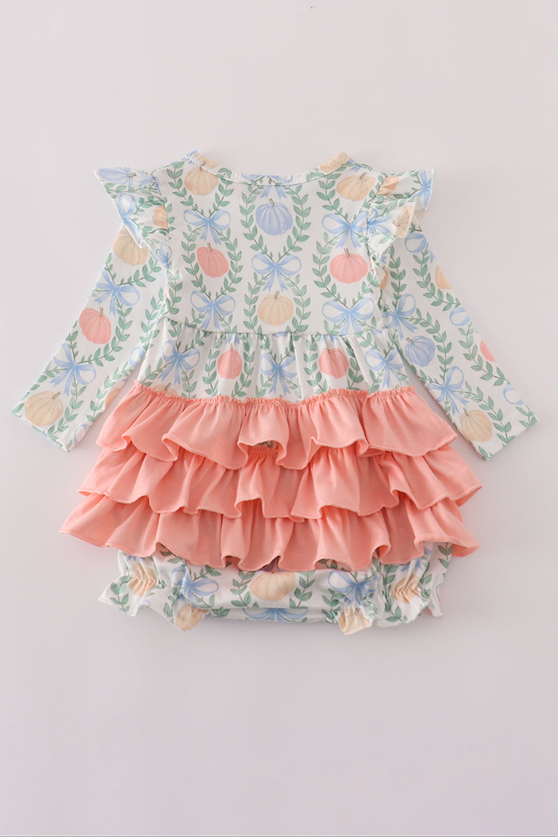 Green bow print ruffle bubble