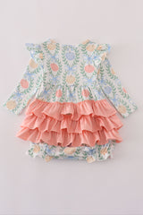 Green bow print ruffle bubble