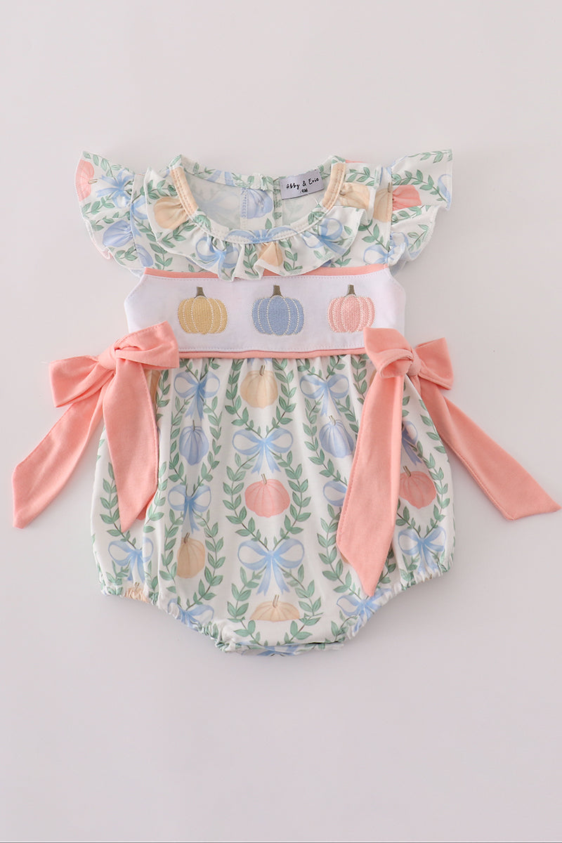 Green bow print embroidery ruffle bubble
