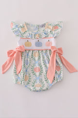Green bow print embroidery ruffle bubble