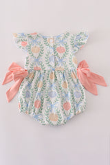 Green bow print embroidery ruffle bubble