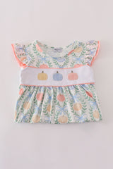 Green bow print embroidery ruffle dress