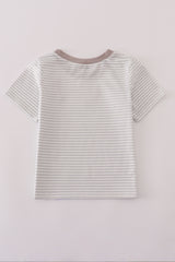 Grey puppy embroidery stripe top