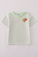 Green turkey embroidery stripe top