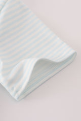 Blue puppy pumpkin embroidery stripe top