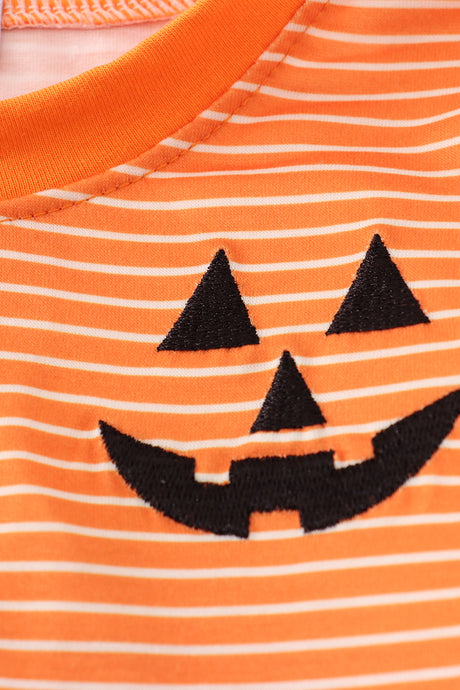 Orange Halloween embroidery stripe top