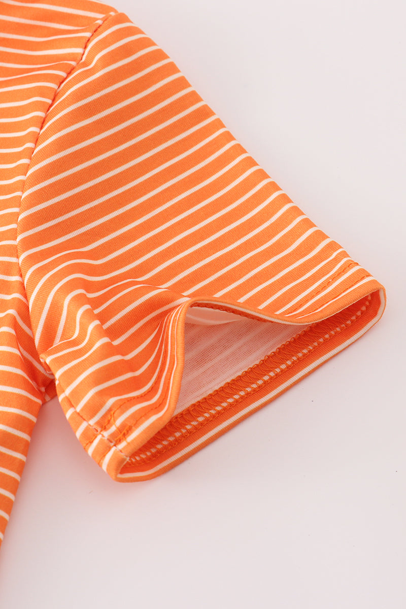 Orange Halloween embroidery stripe top