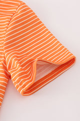 Orange Halloween embroidery stripe top