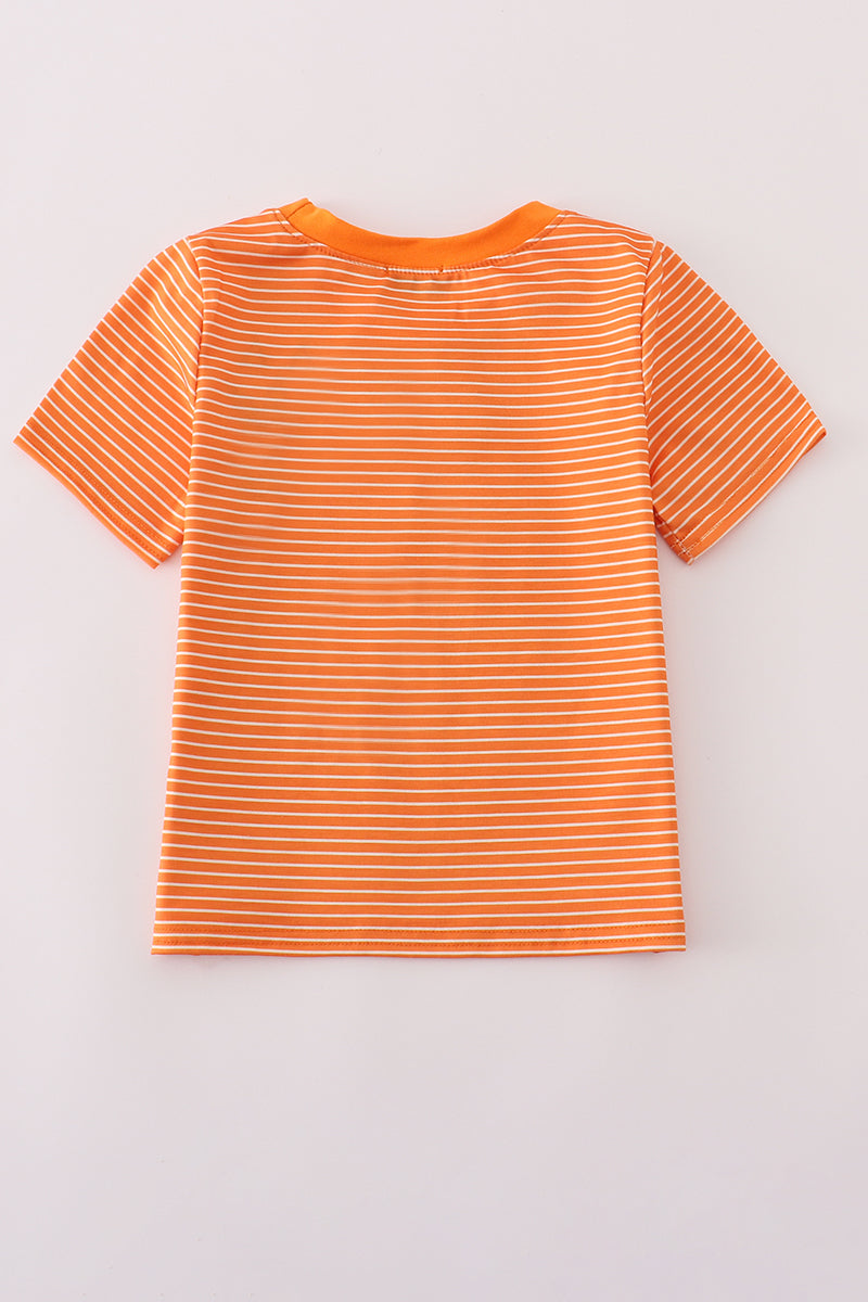 Orange Halloween embroidery stripe top