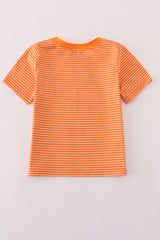Orange Halloween embroidery stripe top