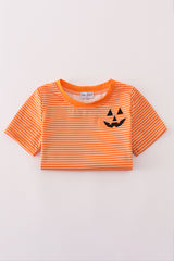 Orange Halloween embroidery stripe top