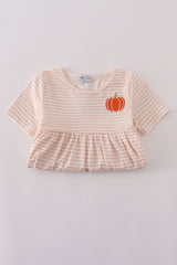 Pumpkin embroidery stripe dress