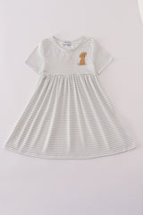 Puppy embroidery stripe dress