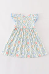 Blue pumpkin embroidery ruffle dress