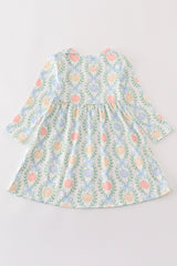 Blue pumpkin print girl dress