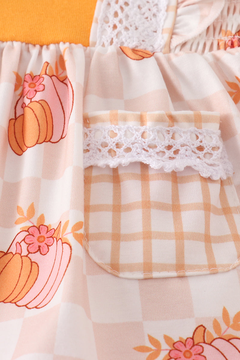 Orange pumpkin applique baby girl set