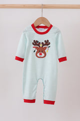 Blue reindeer applique stripe romper