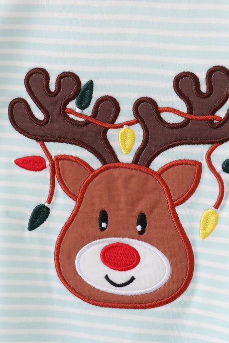 Blue reindeer applique stripe romper