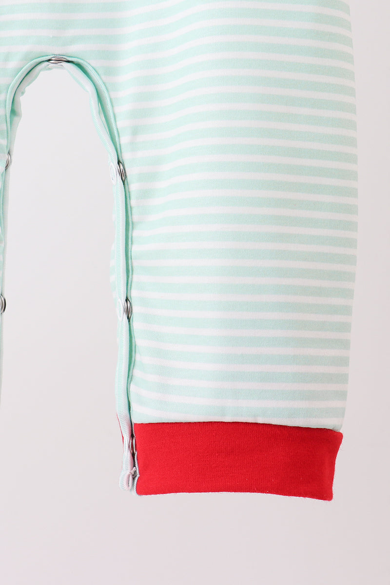 Blue reindeer applique stripe romper