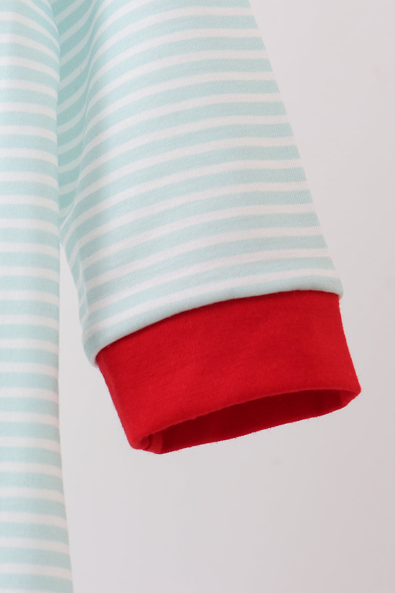 Blue reindeer applique stripe romper