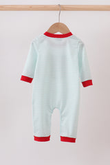 Blue reindeer applique stripe romper