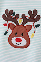 Blue reindeer applique stripe pants set
