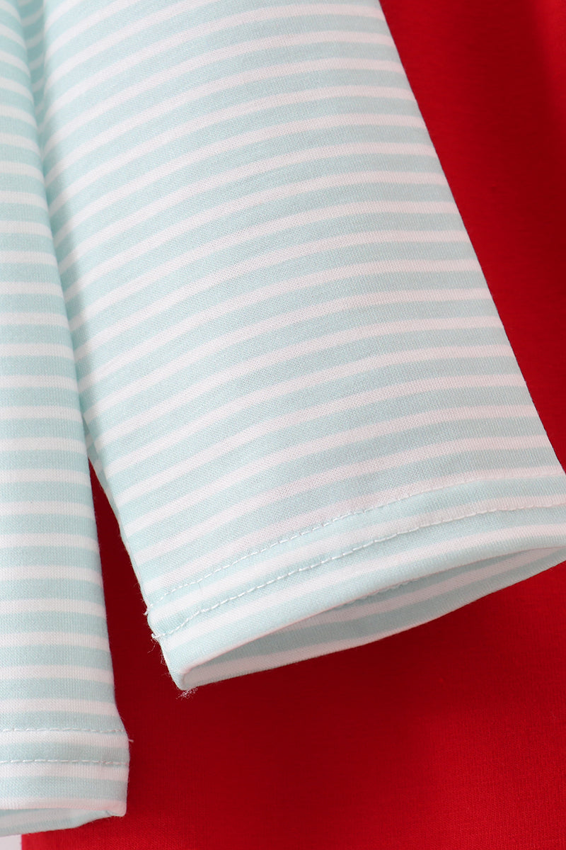Blue reindeer applique stripe pants set