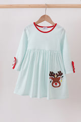 Blue reindeer applique stripe dress