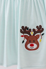 Blue reindeer applique stripe dress