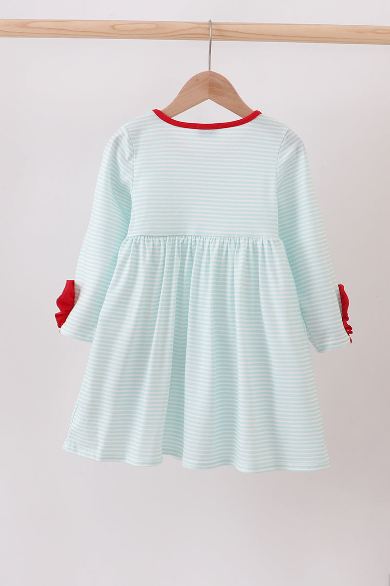 Blue reindeer applique stripe dress
