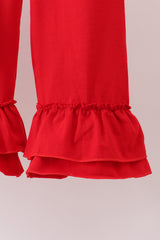 Blue reindeer applique stripe ruffle pants set