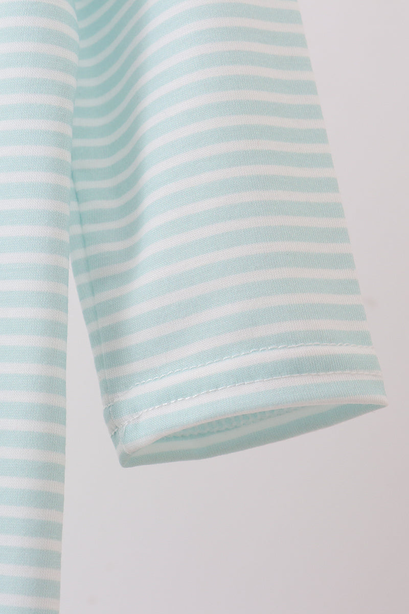 Blue reindeer applique stripe ruffle romper