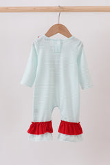 Blue reindeer applique stripe ruffle romper