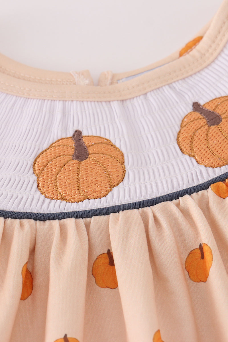 Khaki embroidery smocked ruffle pants set