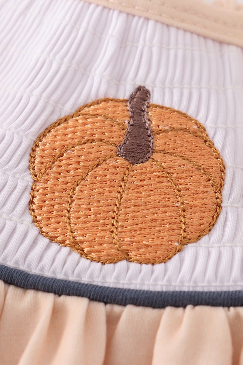 Khaki embroidery smocked ruffle pants set
