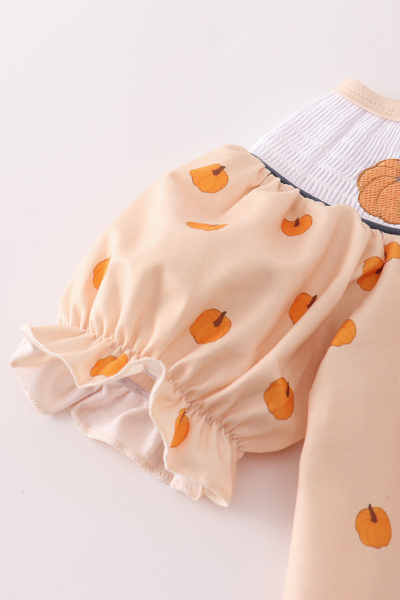Khaki embroidery smocked ruffle pants set