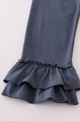 Khaki embroidery smocked ruffle pants set