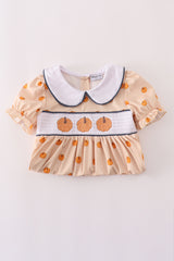 Khaki embroidery smocked dress
