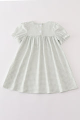 Sage turkey embroidery gingham dress