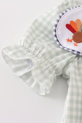 Sage turkey embroidery gingham girl bubble