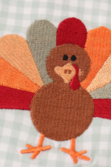 Sage turkey embroidery gingham boy romper